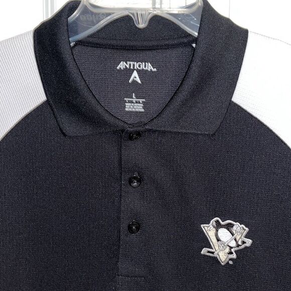 Antigua Pittsburgh Penguins The Igloo approved NHL black polo golf shirt L men’s - Picture 2 of 3